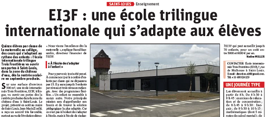 L'EI3F fait la une du journal l'Alsace - Hans&associés